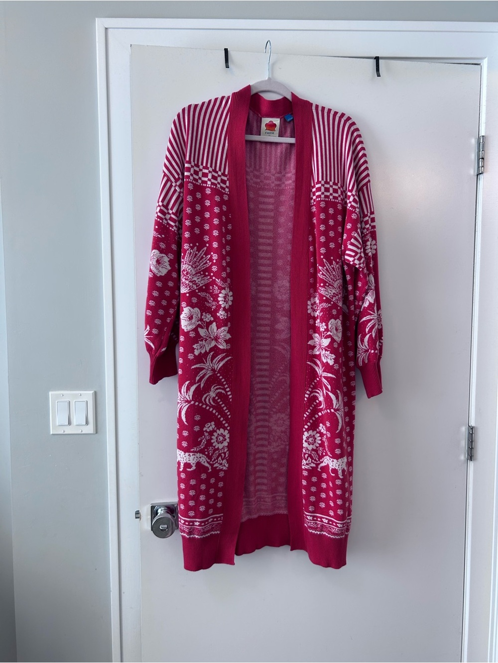 Rare FARM Rio Red Long Cardigan Open Front - Picture 7 of 10